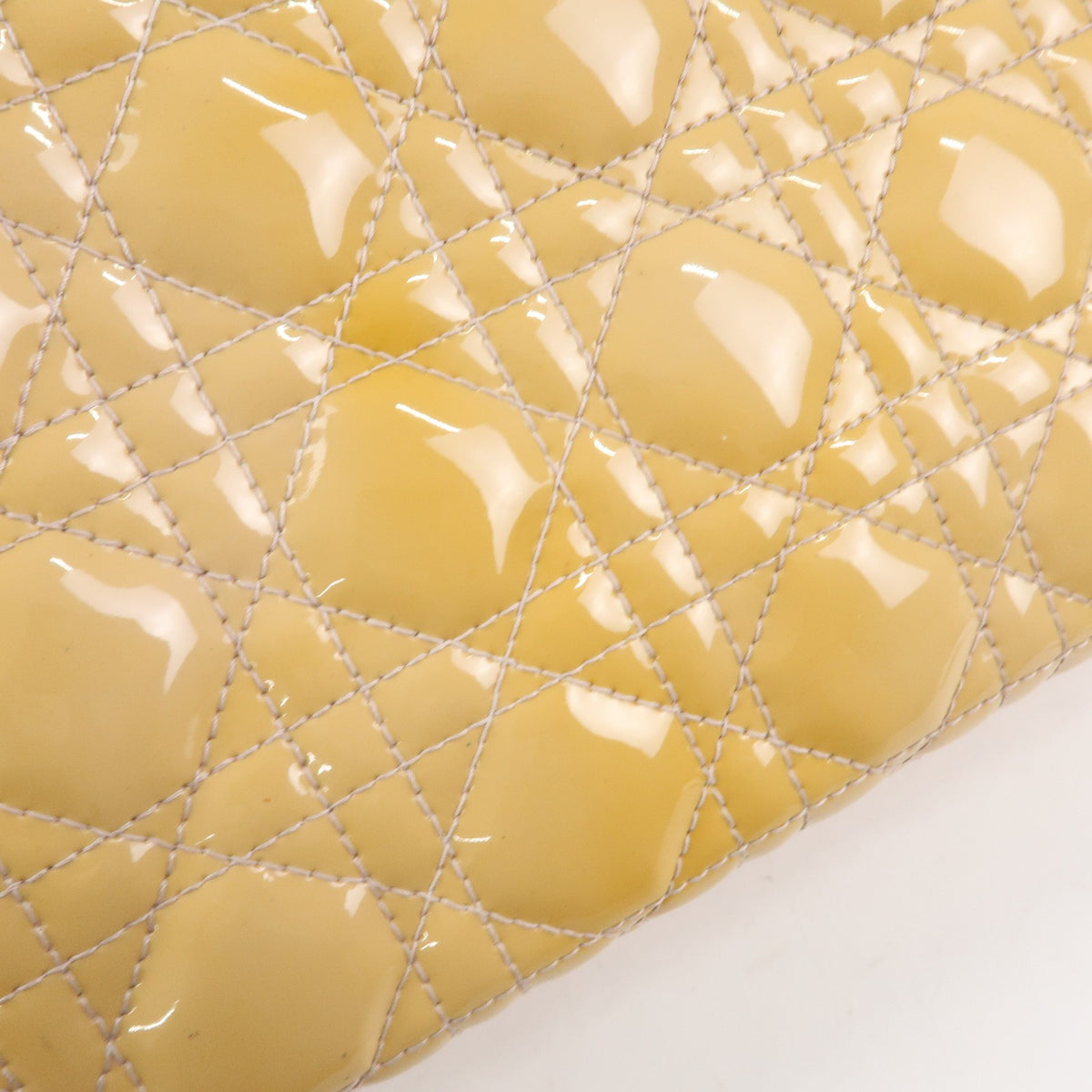 Christian Dior Vintage Lady Dior Cannage Quilt Patent, Yellow, Patent Leather, Handbag
