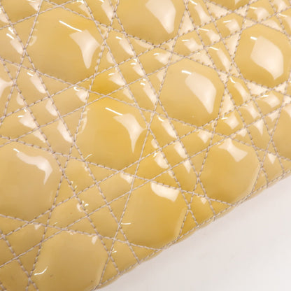 Christian Dior Vintage Lady Dior Cannage Quilt Patent, Yellow, Patent Leather, Handbag