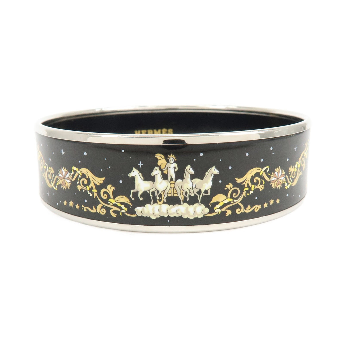 Hermes Bangle Printed Enamel, Silver, Silver Plated, Bracelet
