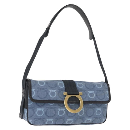 Salvatore Ferragamo Gancini Canvas, Navy, Canvas, Shoulder Bag