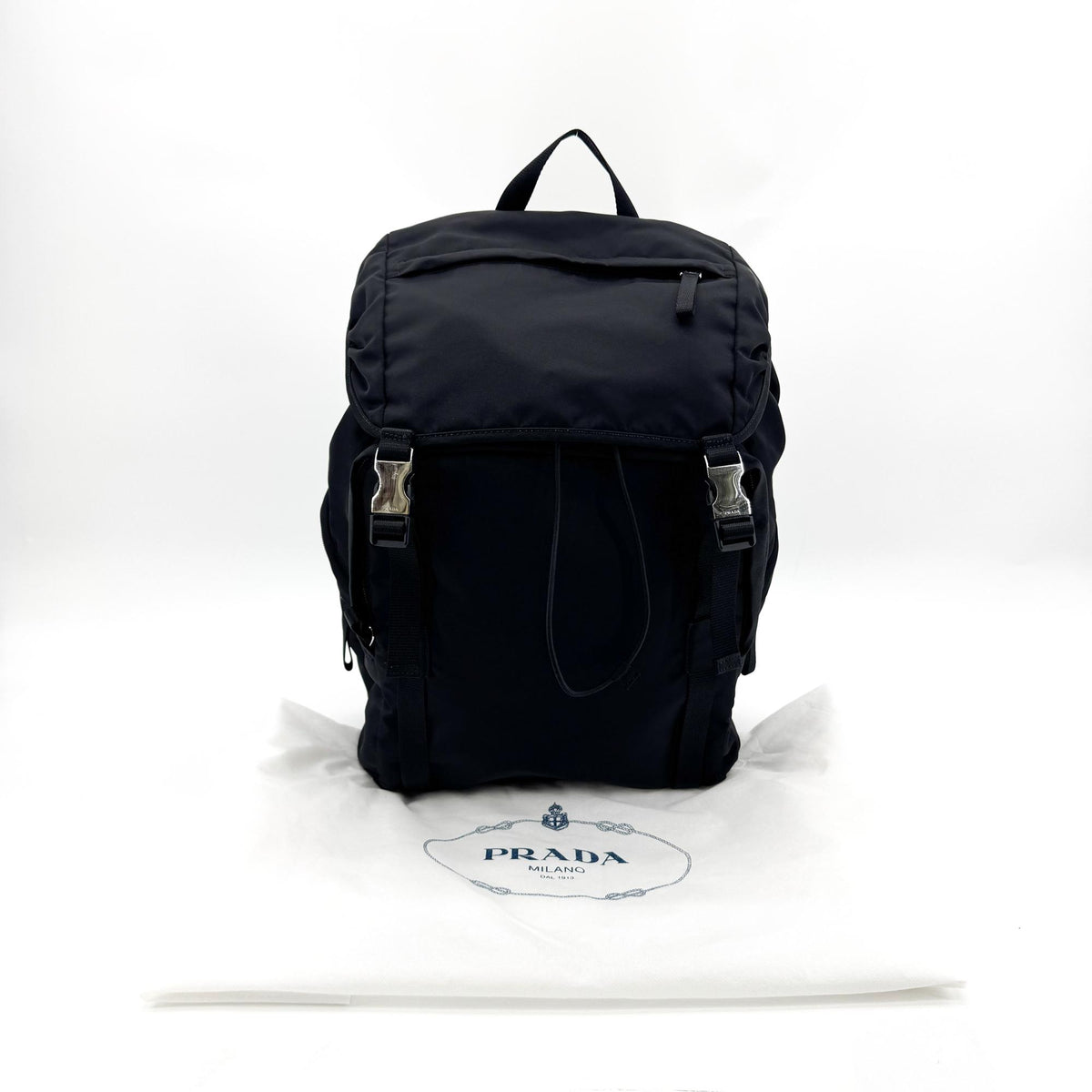 Prada Double Buckle Tessuto, Black, Nylon, Backpack