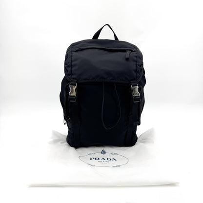 Prada Double Buckle Tessuto, Black, Nylon, Backpack