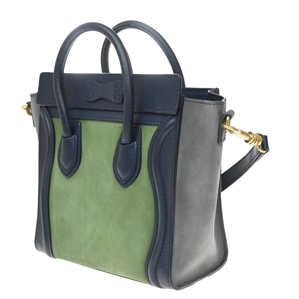 Celine Tricolor Luggage Leather, Green, Leather, Tote Bag