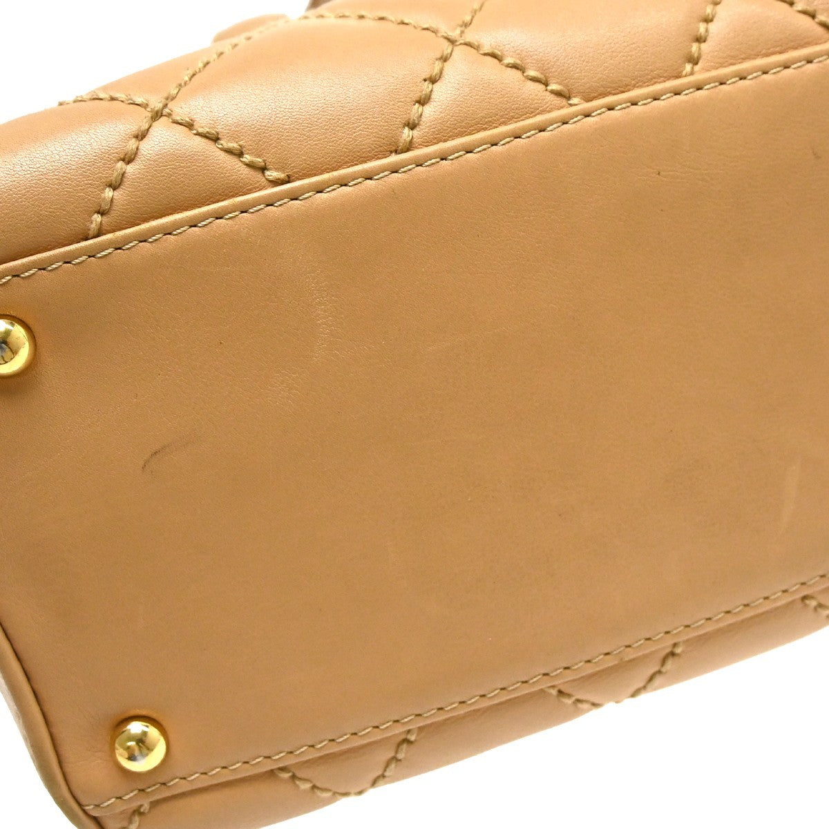 Chanel Surpique Zip Around Satchel Quilted Leather, Beige, Leather, Handbag