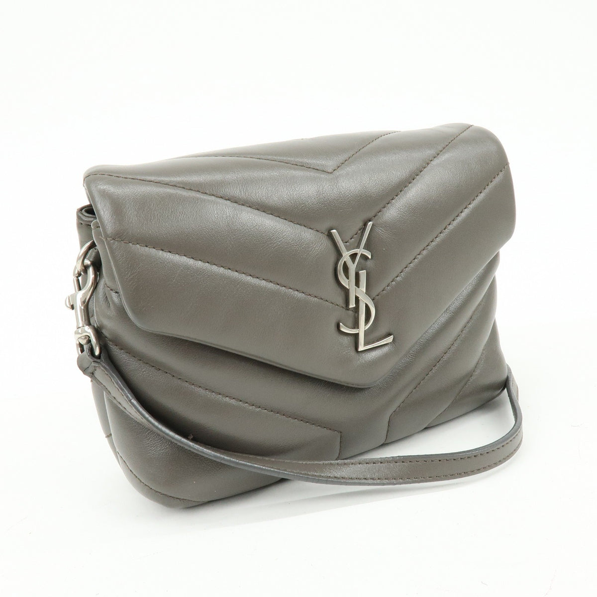 Saint Laurent Loulou Matelasse Chevron Leather, Gray, Leather, Shoulder Bag