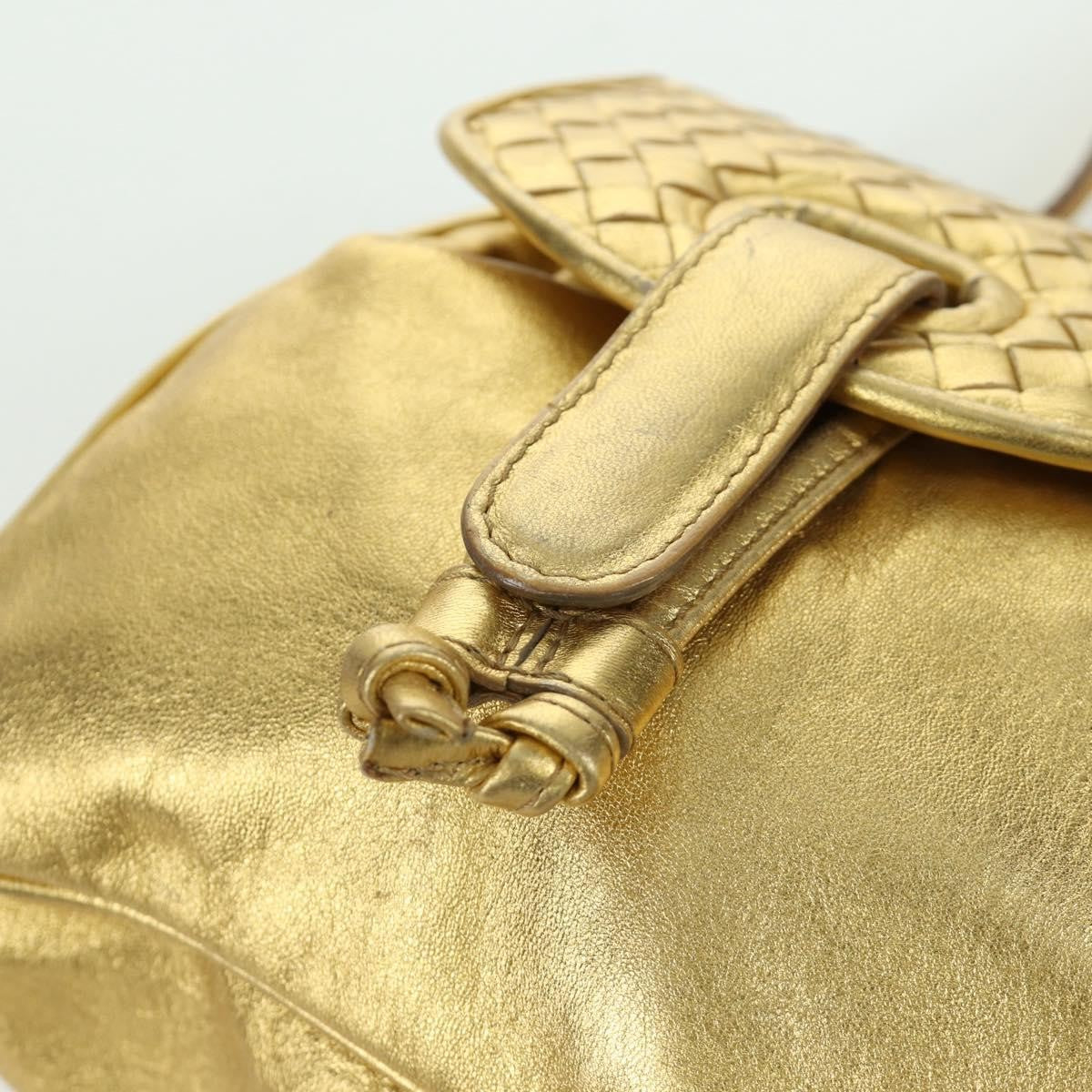 Bottega Veneta Backpack Leather with Intrecciato, Gold, Leather, Backpack