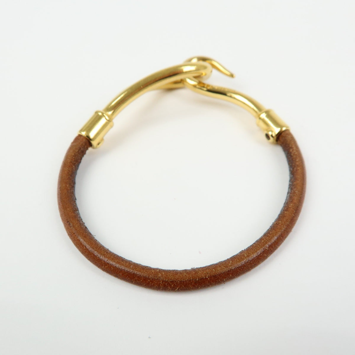 Hermes Jumbo Hook Braided Leather and Metal, Brown, Leather, Bracelet