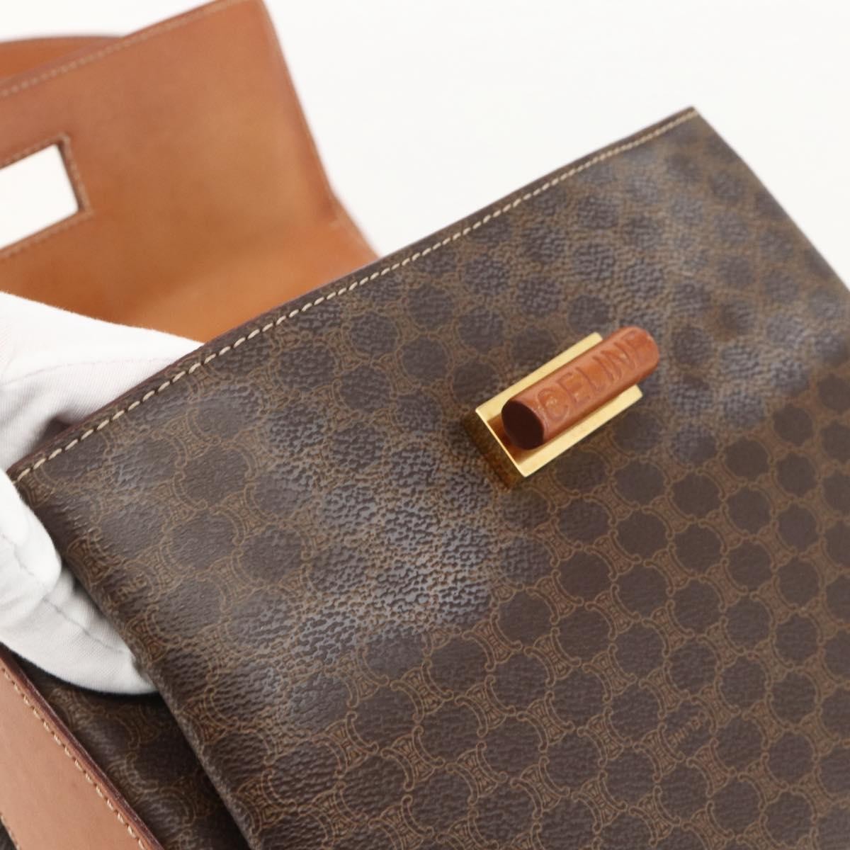 Celine Vintage Convertible Top Handle Macadam Coated Canvas, Brown, PVC, Handbag