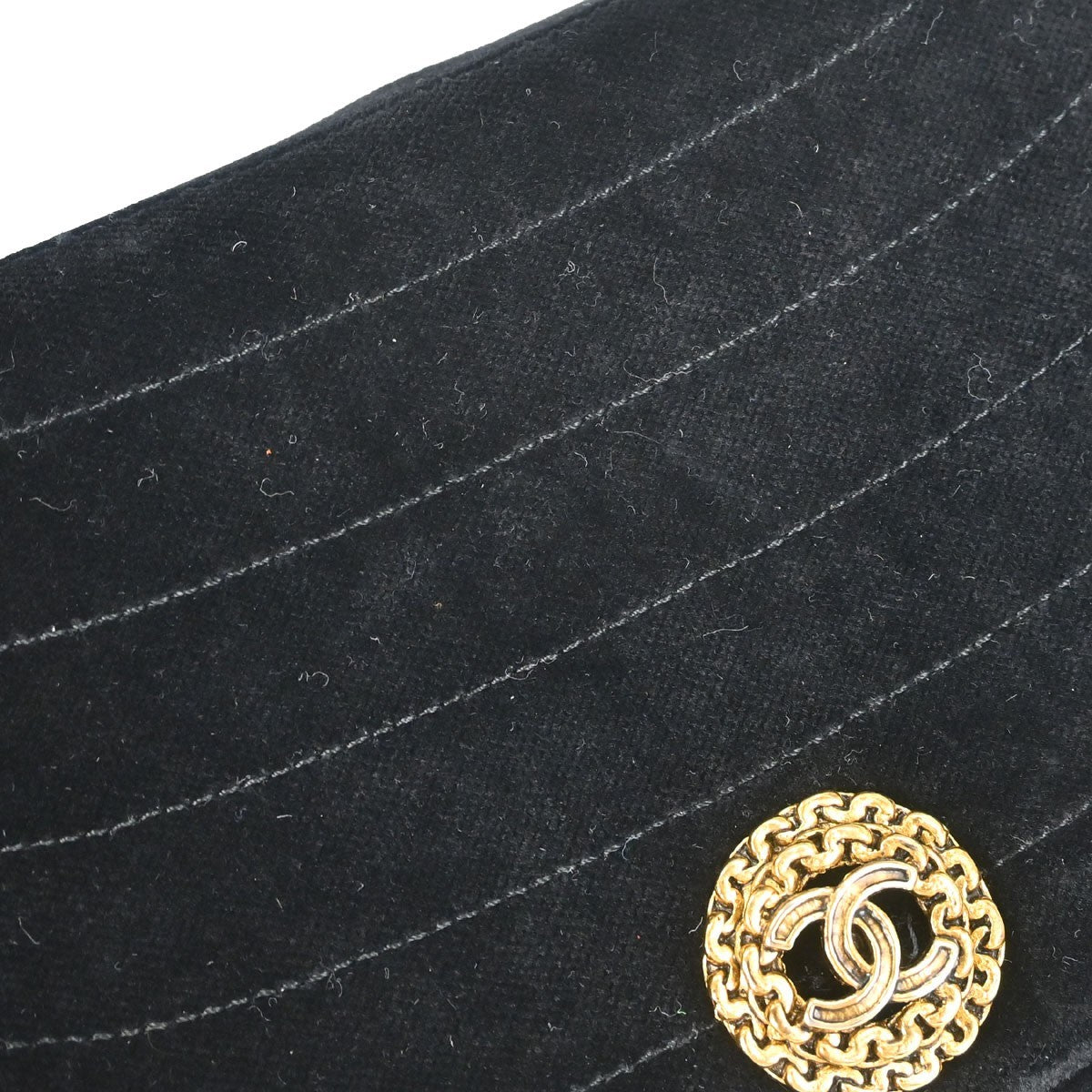 Chanel Vintage Crescent Flap Horizontal Quilted Velvet, Black, Velvet, Shoulder Bag