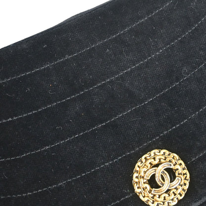 Chanel Vintage Crescent Flap Horizontal Quilted Velvet, Black, Velvet, Shoulder Bag