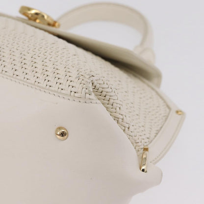 Salvatore Ferragamo Sofia Satchel Woven Leather, White, Leather, Handbag