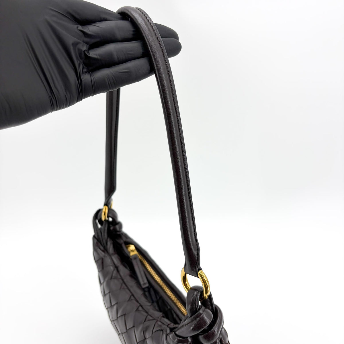Bottega Veneta Gemelli Intrecciato Leather, Black, Leather, Shoulder Bag