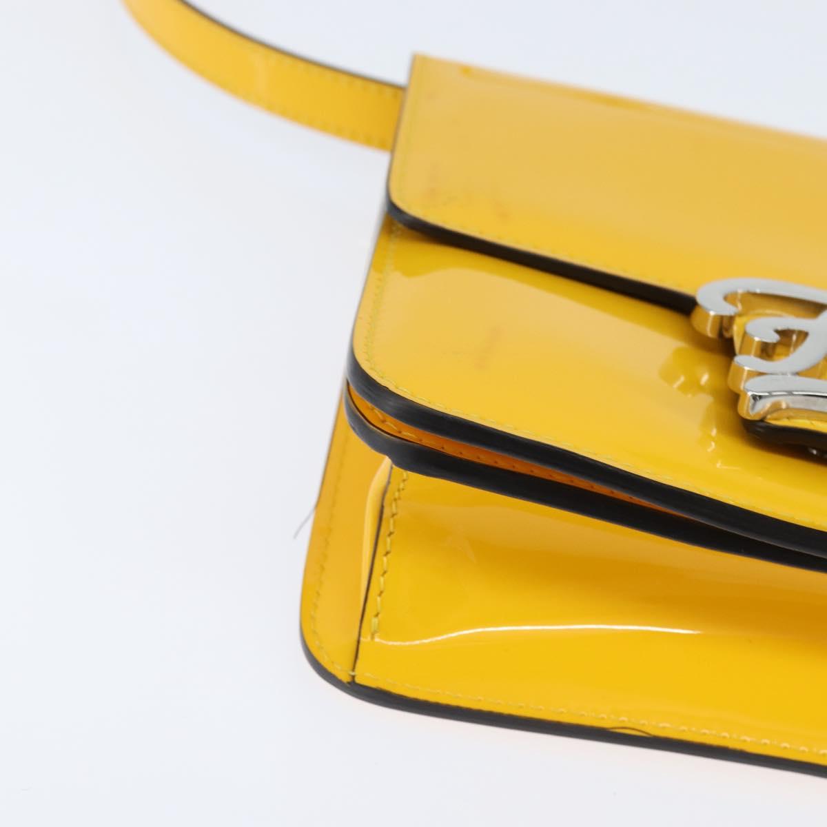 Fendi Curligraphy Shoulder Enamel Yellow Silver, Yellow, Patent Leather, Shoulder Bag