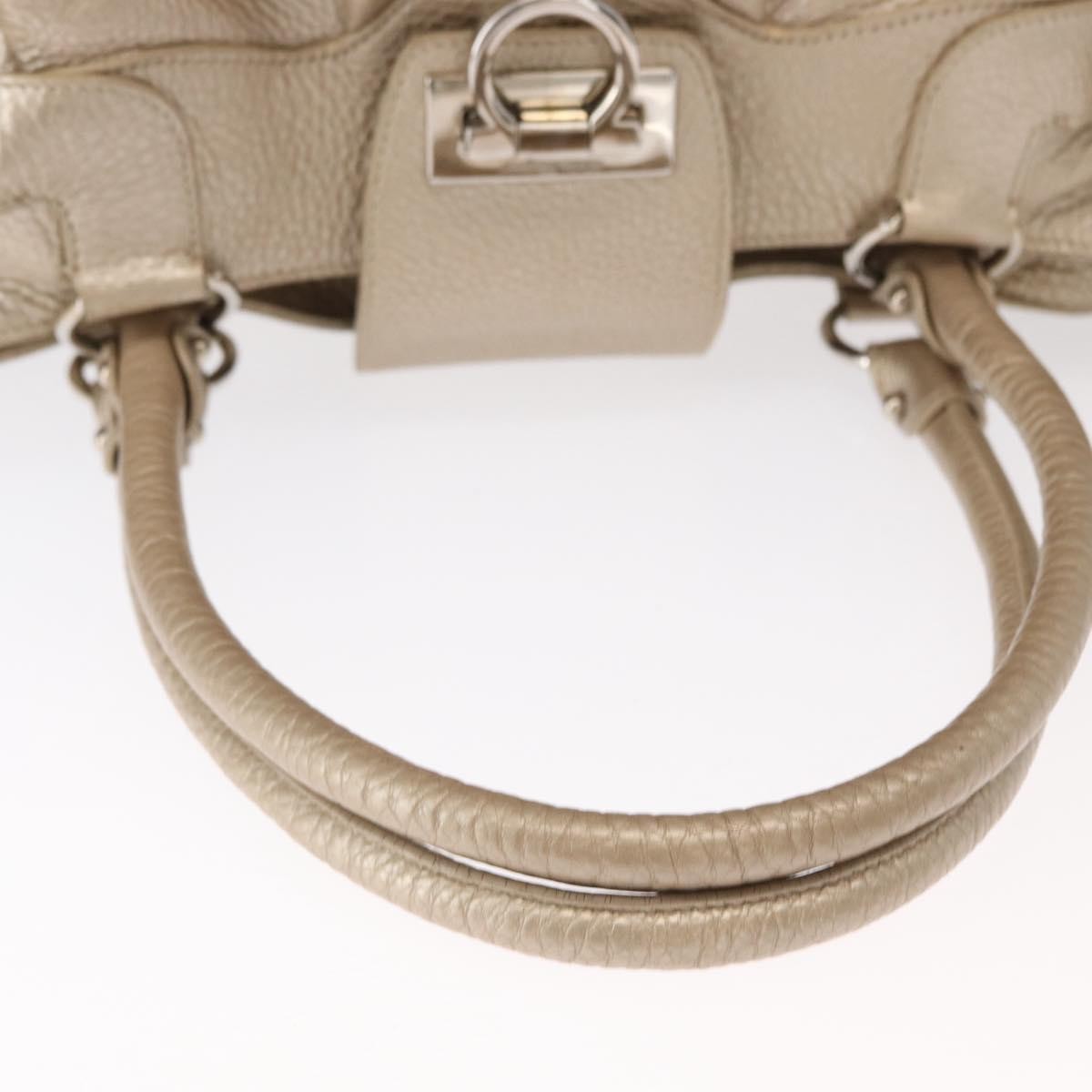 Salvatore Ferragamo Gancini Leather, Gold, Leather, Handbag