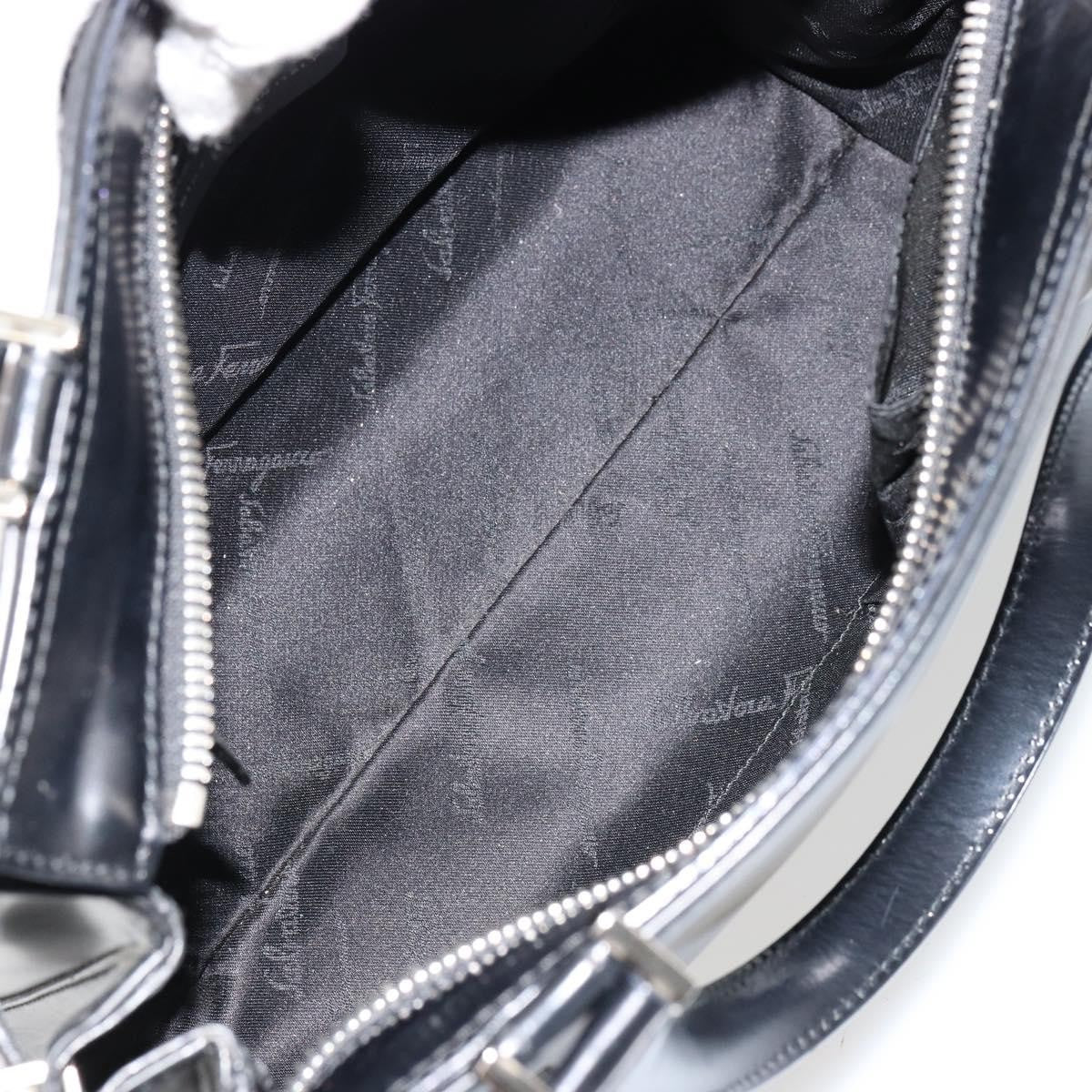 Salvatore Ferragamo Double Gancini Side Buckle Leather, Black, Leather, Tote Bag
