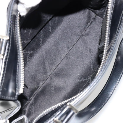 Salvatore Ferragamo Double Gancini Side Buckle Leather, Black, Leather, Tote Bag