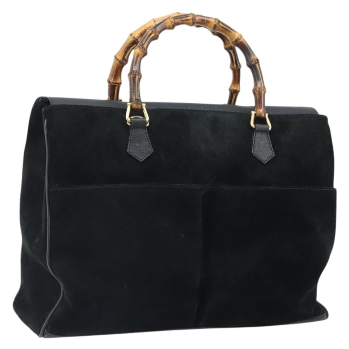 Gucci Bamboo Suede, Black, Suede, Tote Bag