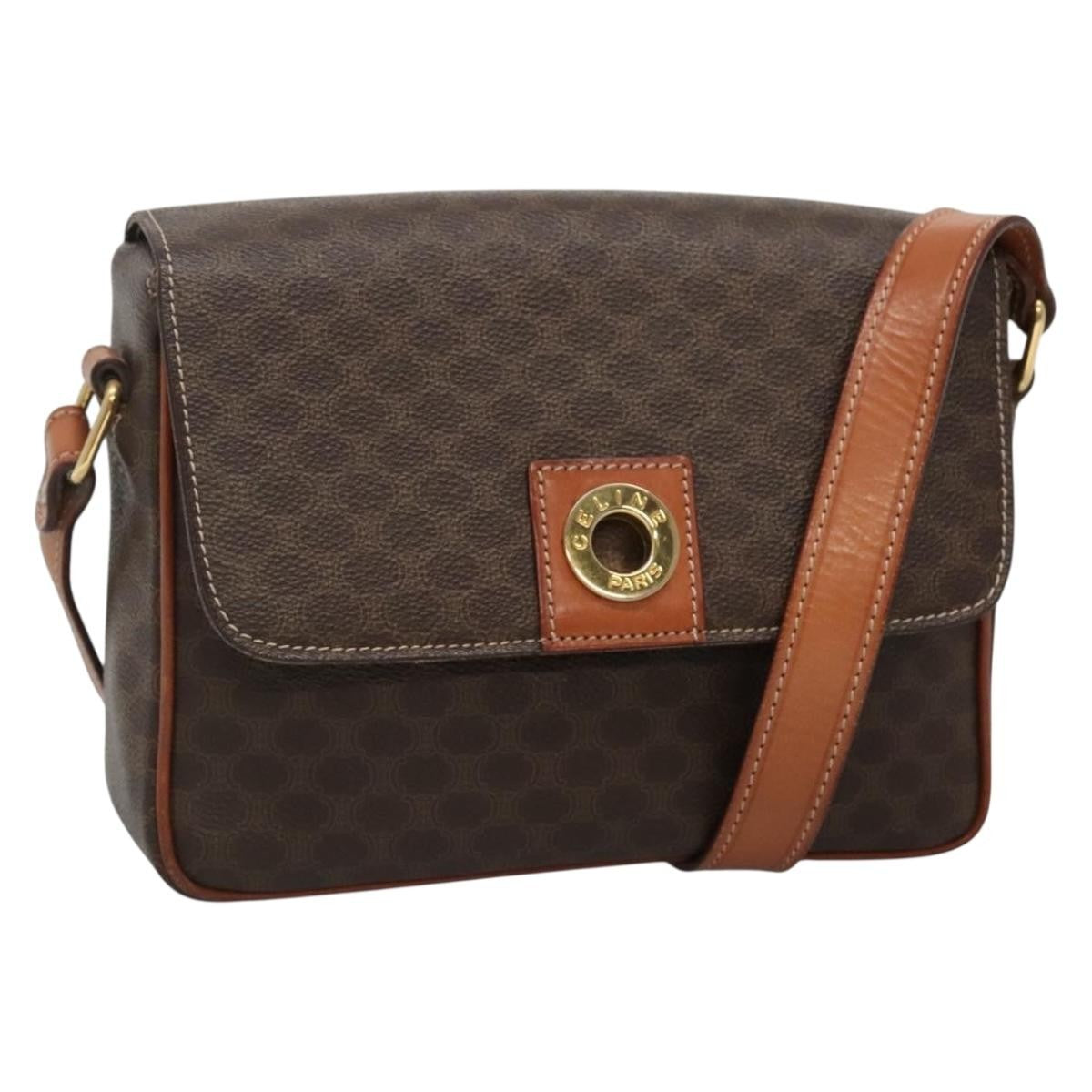 Celine Vintage Macadam Canvas and Leather, Brown, Canvas, Shoulder Bag