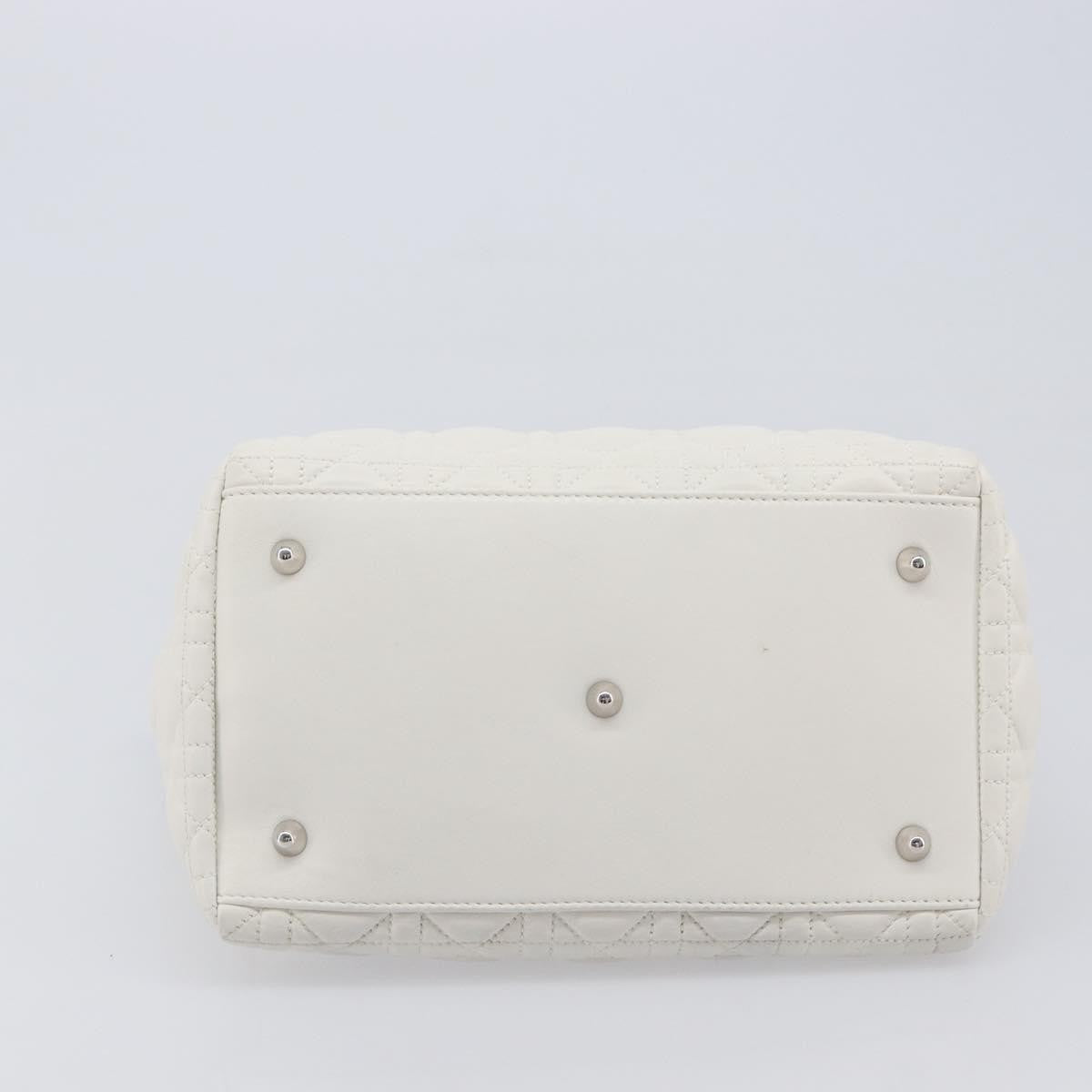 Christian Dior Lady Dior Cannage Quilt Lambskin, White, Leather, Handbag