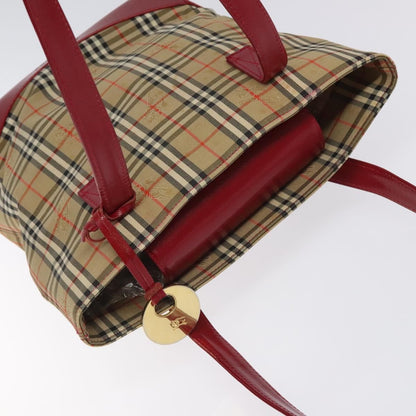 Burberry Nova Check Tote Canvas and Leather, Red, Canvas, Tote Bag