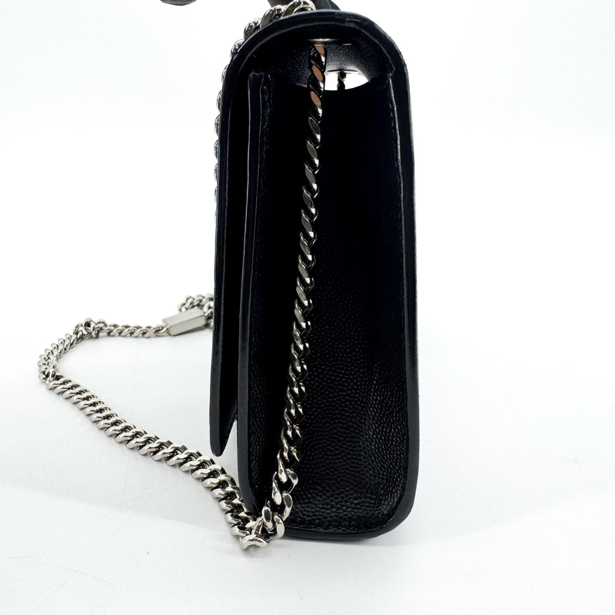 Saint Laurent Classic Monogram Flap Chain Leather, Black, Leather, Crossbody Bag