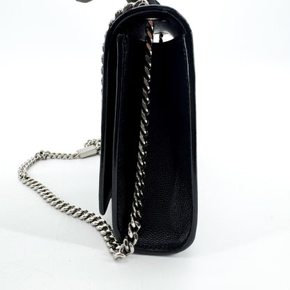 Saint Laurent Classic Monogram Flap Chain Leather, Black, Leather, Crossbody Bag
