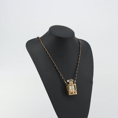 Chanel CC No.5 Perfume Bottle Pendant Metal, Gold, Metal, Necklace