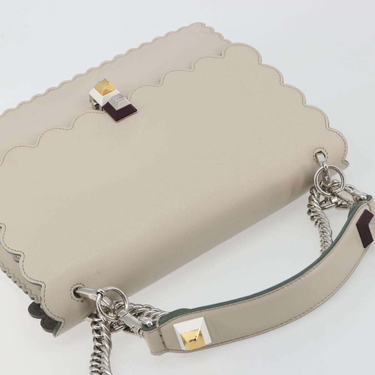 Fendi Kan I Leather, Gray, Leather, Shoulder Bag