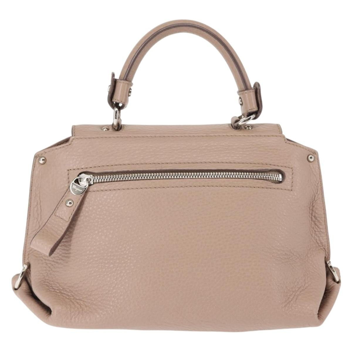Salvatore Ferragamo Sofia Satchel Grainy Leather, Beige, Leather, Handbag