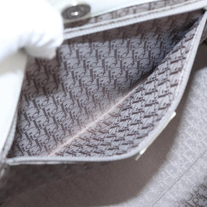 Christian Dior D Buckle Tote Cannage Stitch Leather, White, Leather, Tote Bag