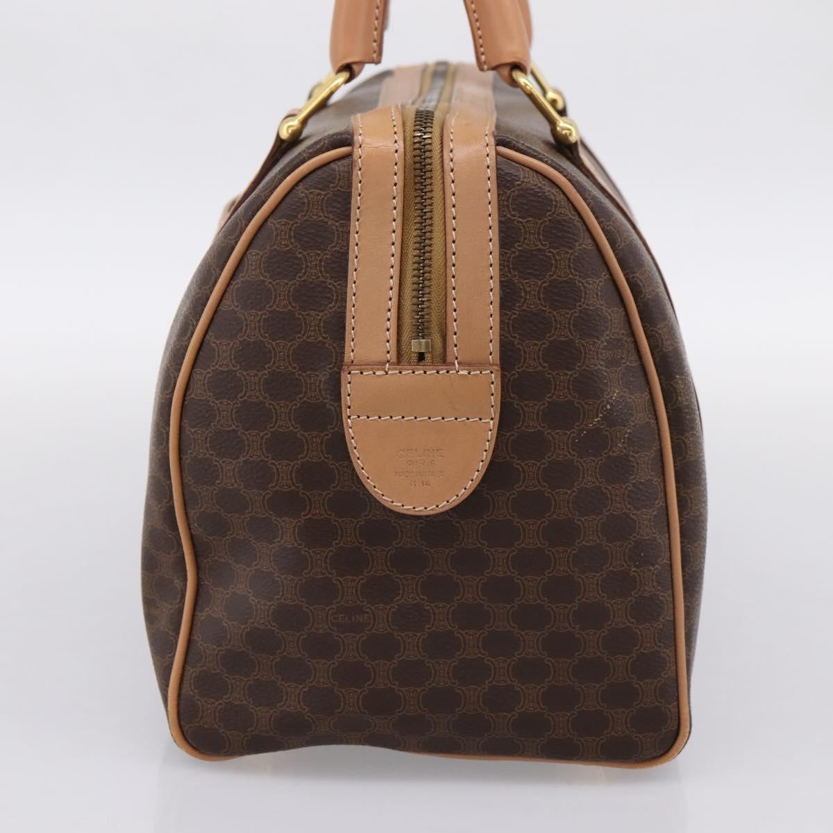 Celine Vintage Macadam Boston Canvas and Leather, Brown, PVC, Handbag