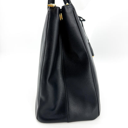 Prada Galleria Double Zip Saffiano Leather, Black, Leather, Tote Bag