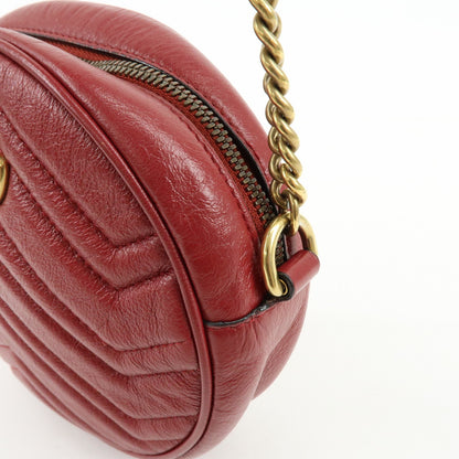Gucci GG Marmont Round Matelasse Leather, Red, Leather, Shoulder Bag