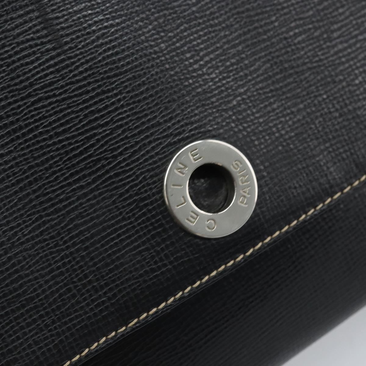 Celine Vintage Circle Logo Leather, Black, Leather, Crossbody Bag