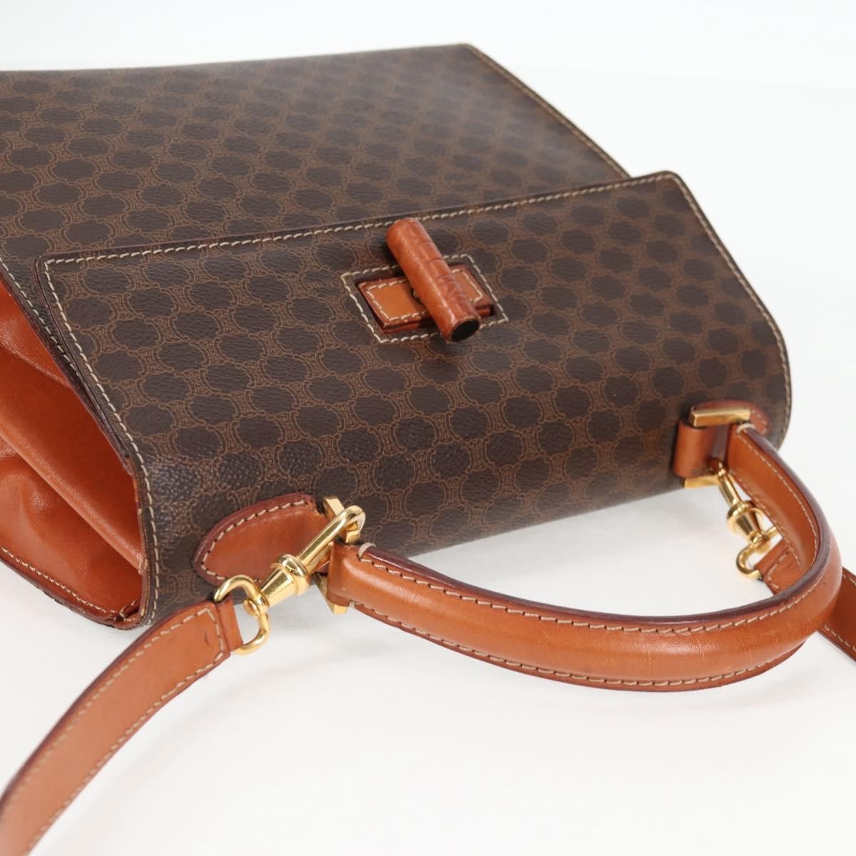 Celine Vintage Convertible Top Handle Macadam Coated Canvas, Brown, Canvas, Handbag