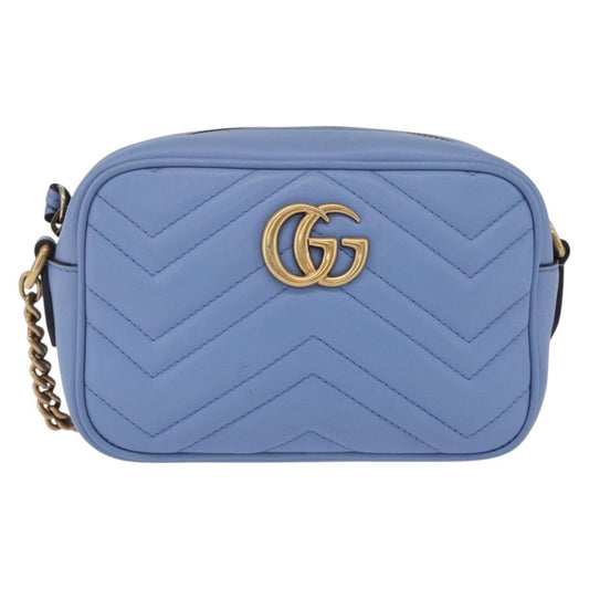 Gucci GG Marmont Matelasse Patent, Blue, Leather, Shoulder Bag