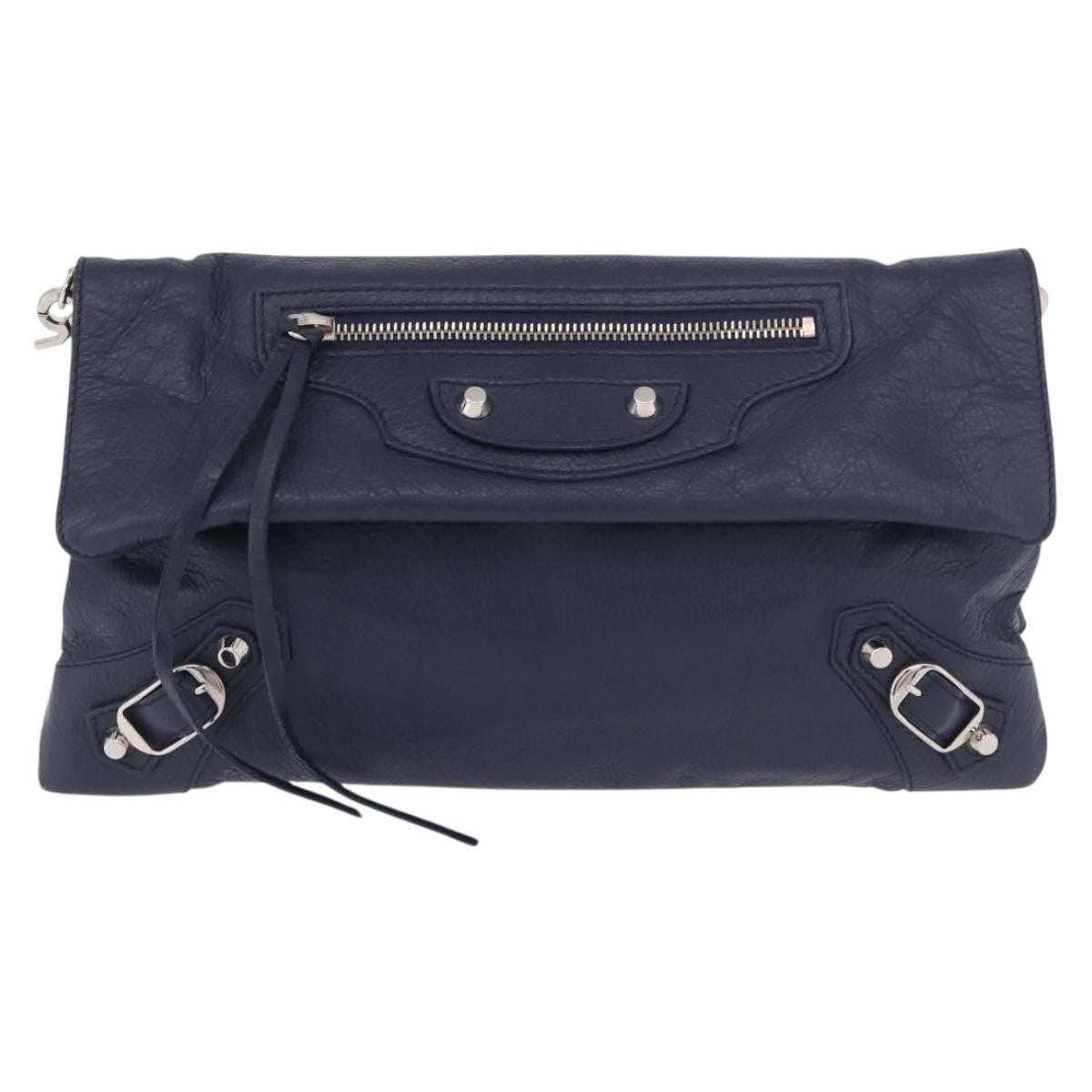 Balenciaga Classic Studs Envelope Strap Clutch Leather, Navy, Leather, Clutch
