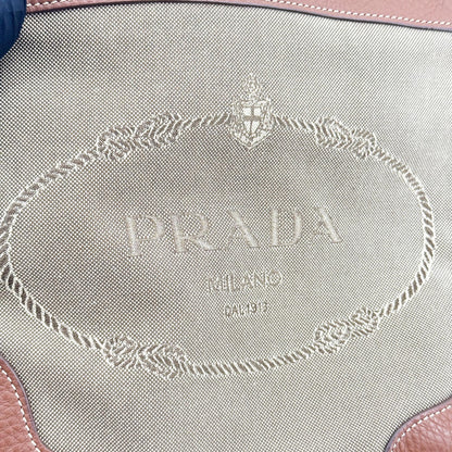 Prada Logo Canvas, Beige, Canvas, Crossbody Bag