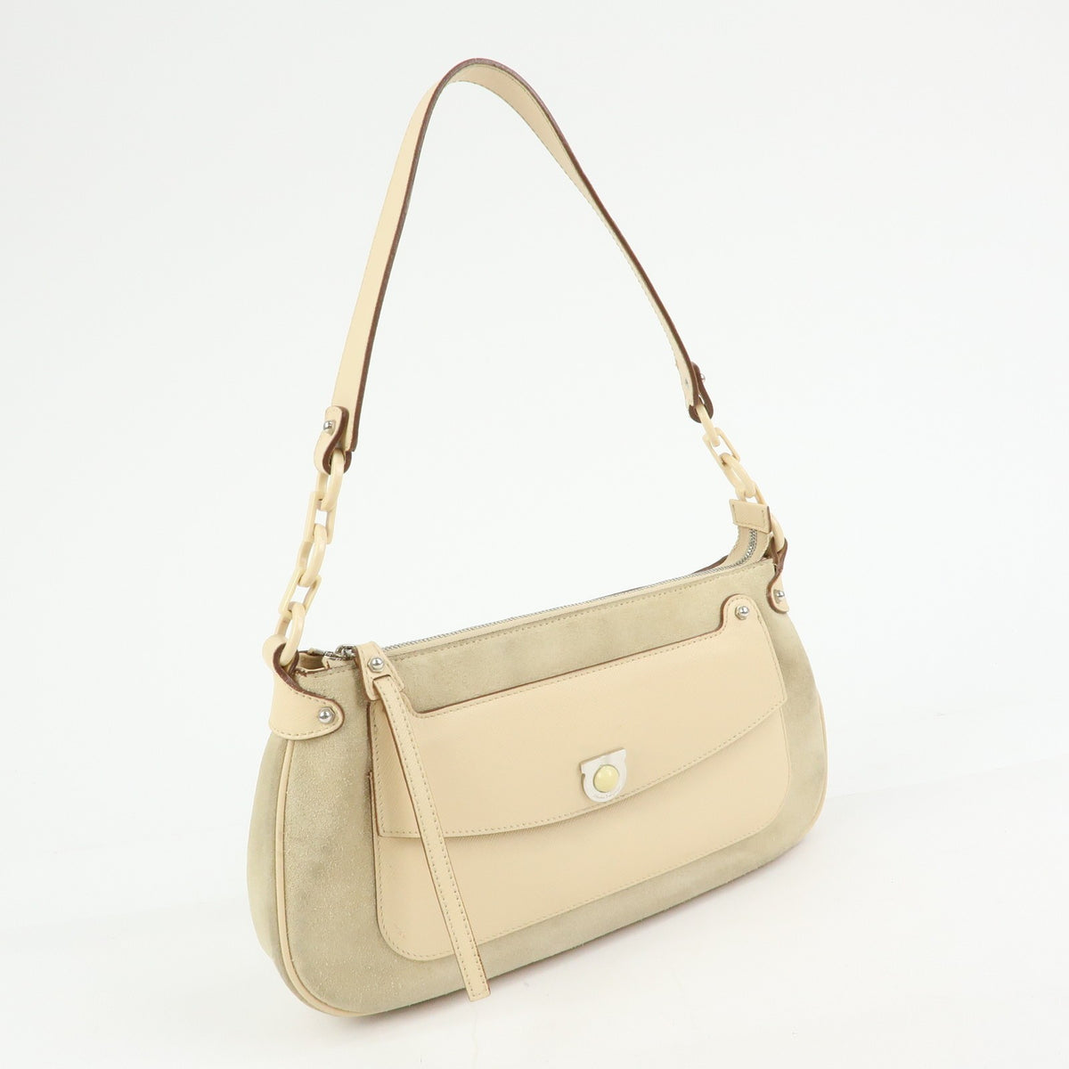 Salvatore Ferragamo Gancini Suede, Beige, Suede, Crossbody Bag