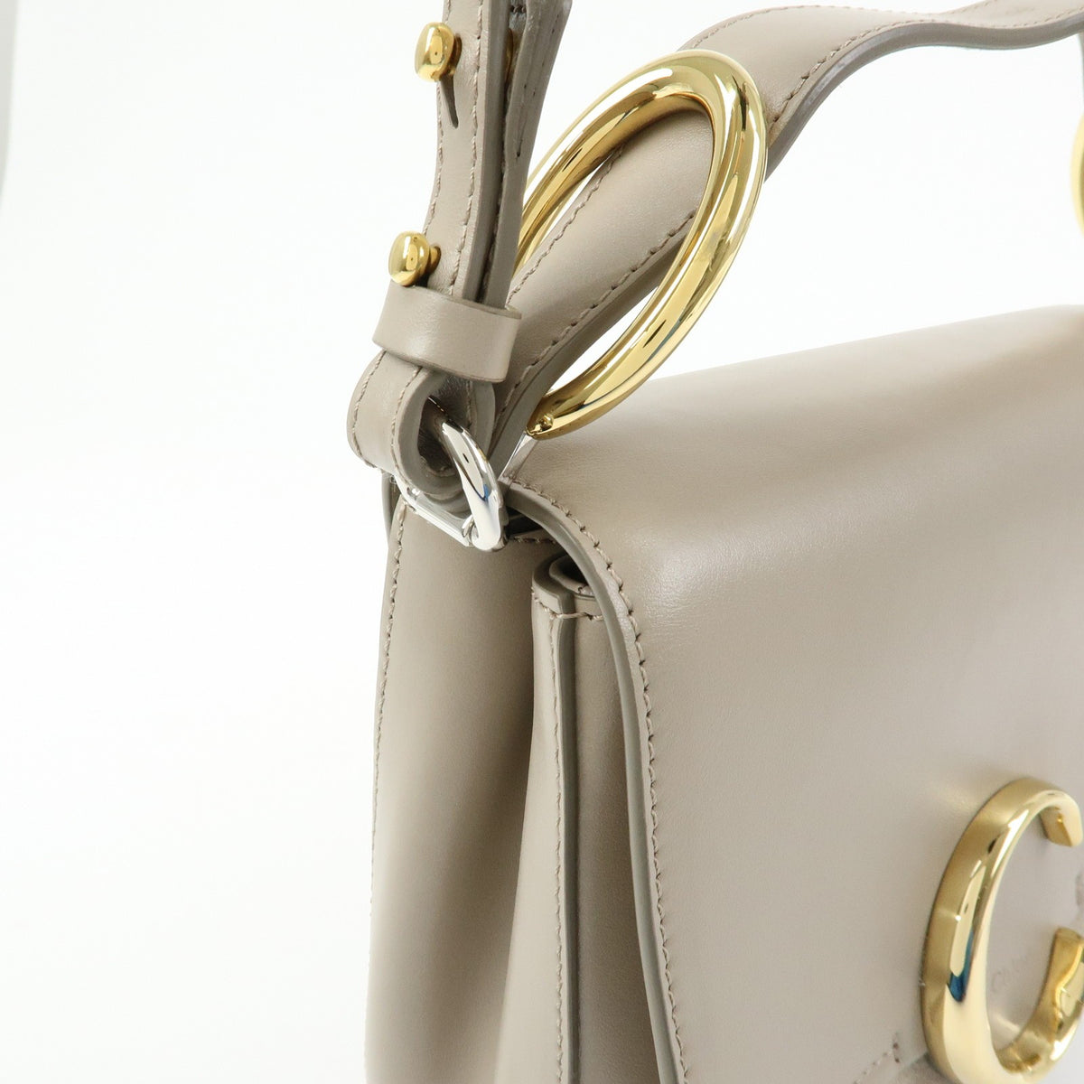 Chloe C Shoulder Bag Leather, Gray, Leather, Shoulder Bag