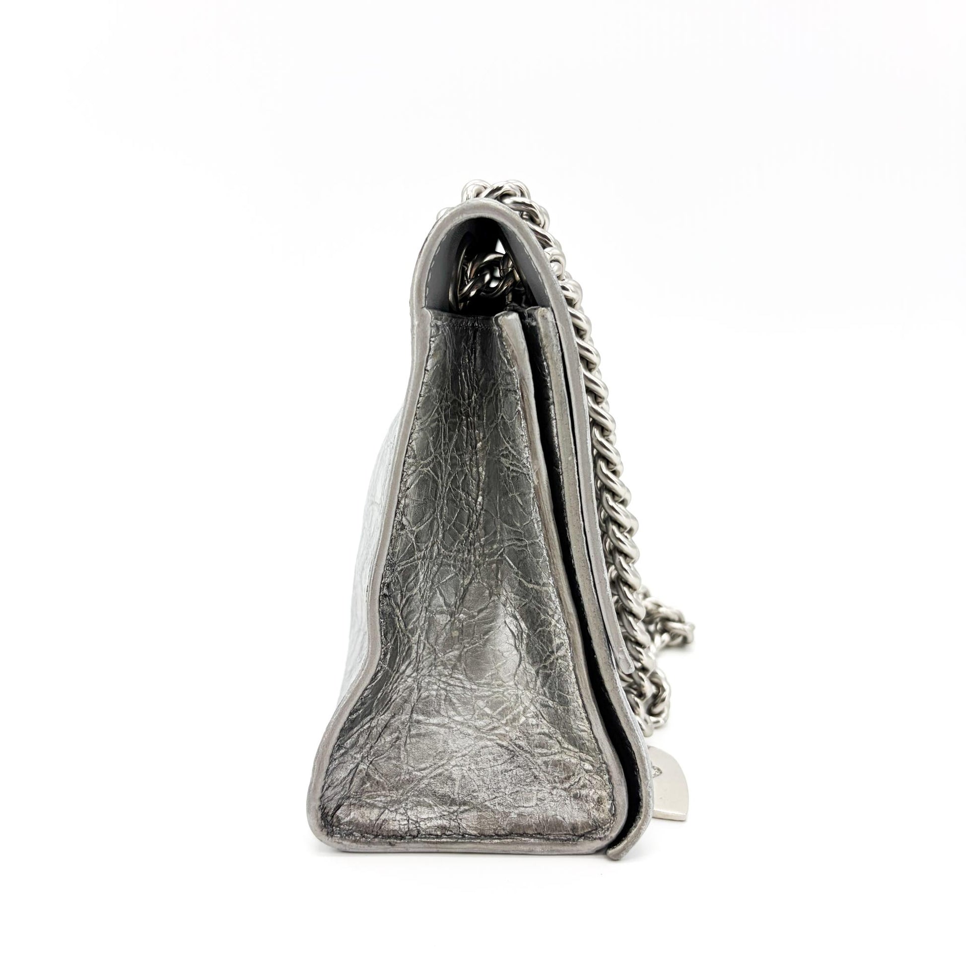 Balenciaga Crush Charm Chain Flap Leather, Silver, Leather, Handbag