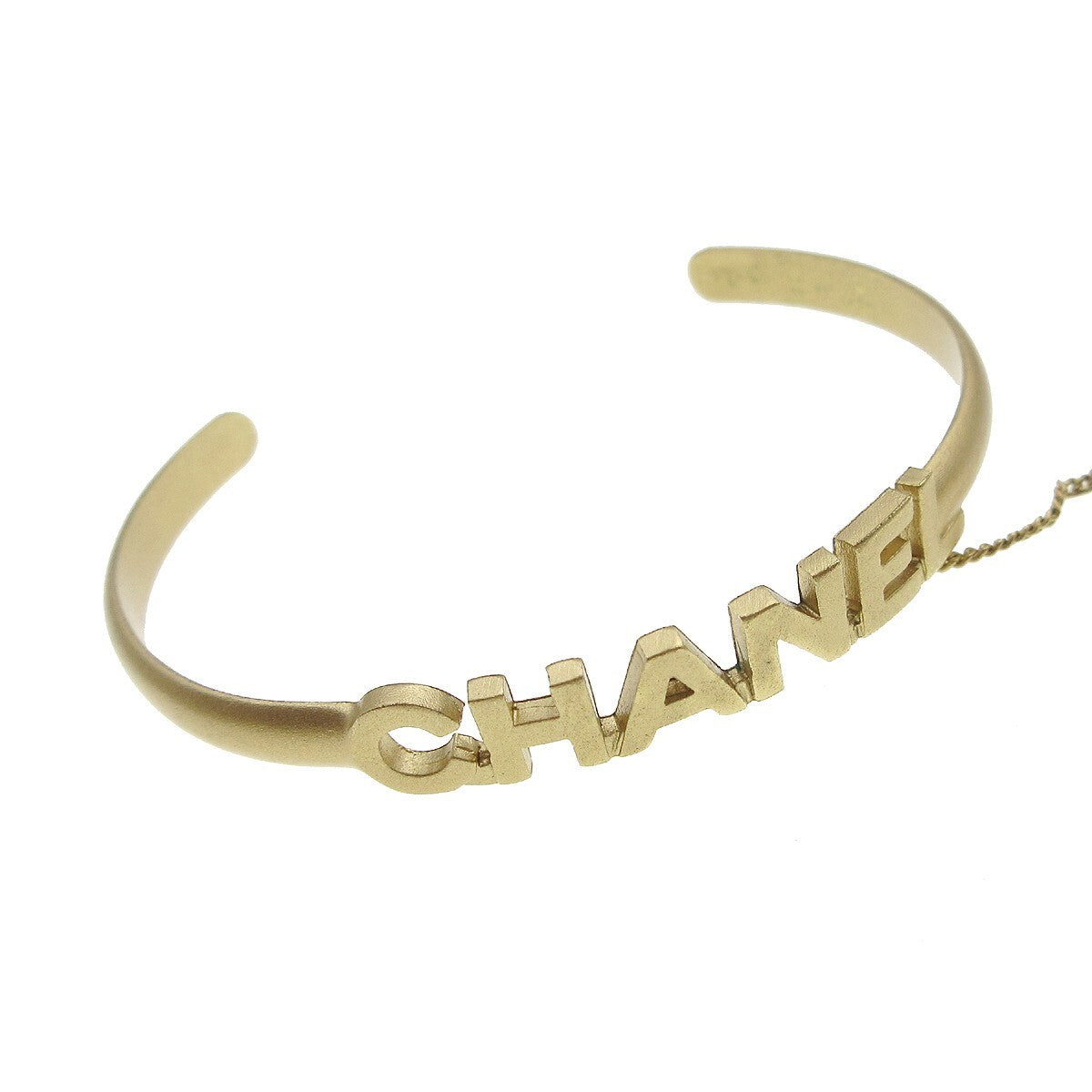 Chanel Logo Bangle with Chain Attached CC Metal with Crystal, Gold, Gold Plated, Bracelet