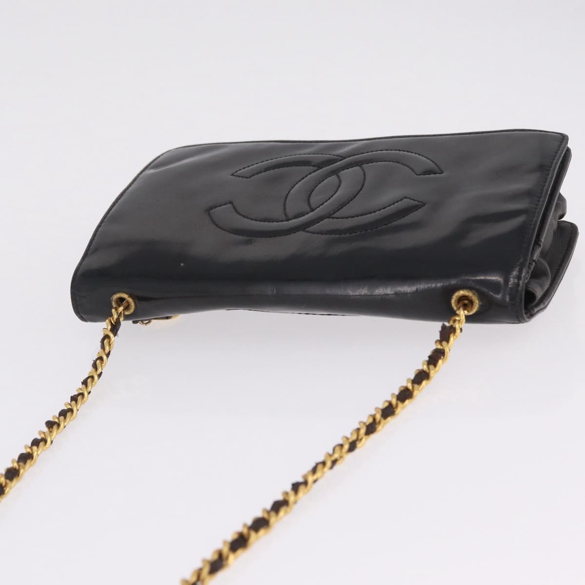 Chanel Vintage CC Wallet on Chain Patent, Black, Patent Leather, Crossbody Bag