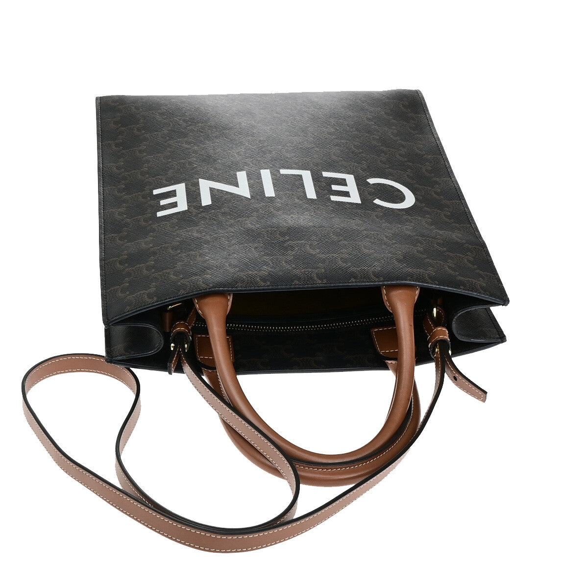 Celine Vertical Cabas Tote Triomphe Coated Canvas, Brown, Canvas, Tote Bag