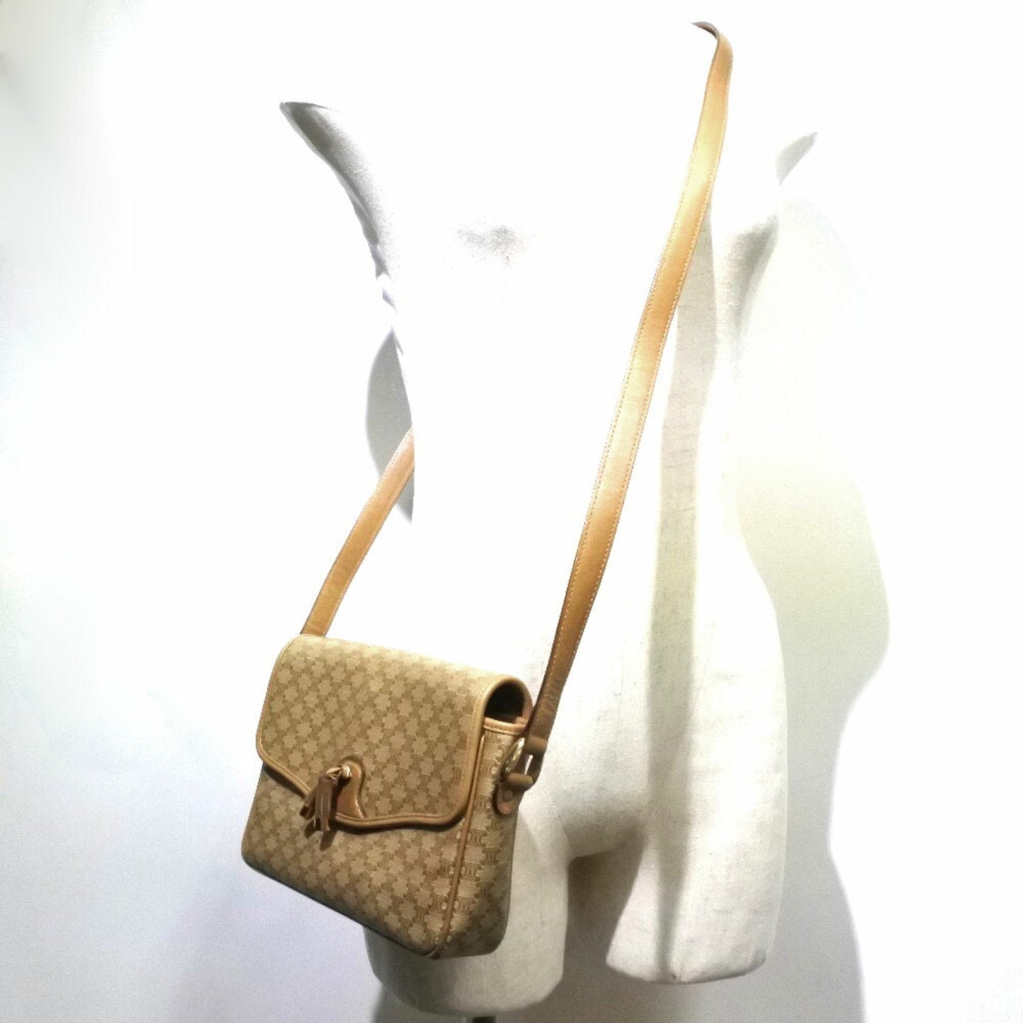 Céline Macadam, Beige, Canvas, shoulder