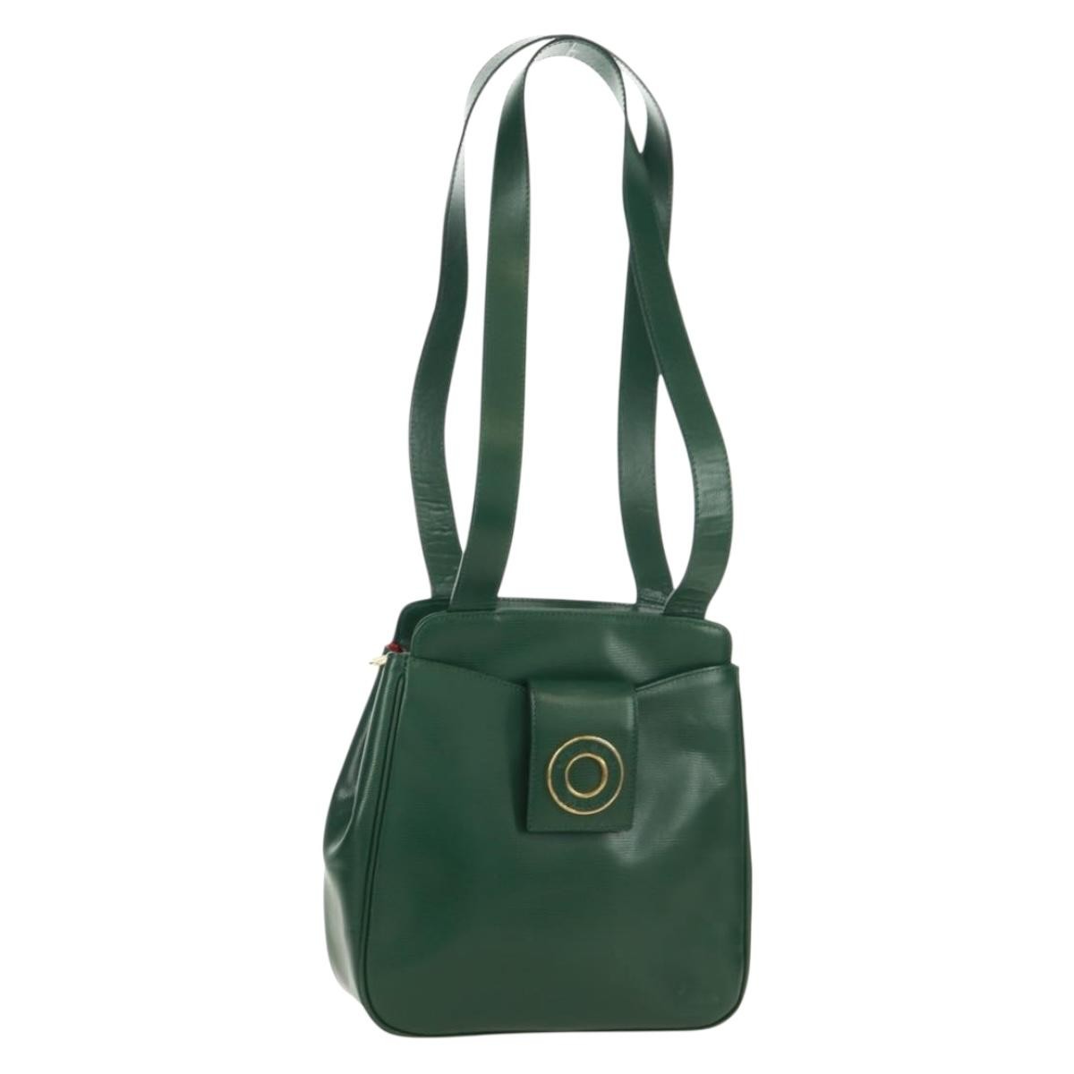 Celine Circle Logo Leather, Green, Leather, Shoulder Bag