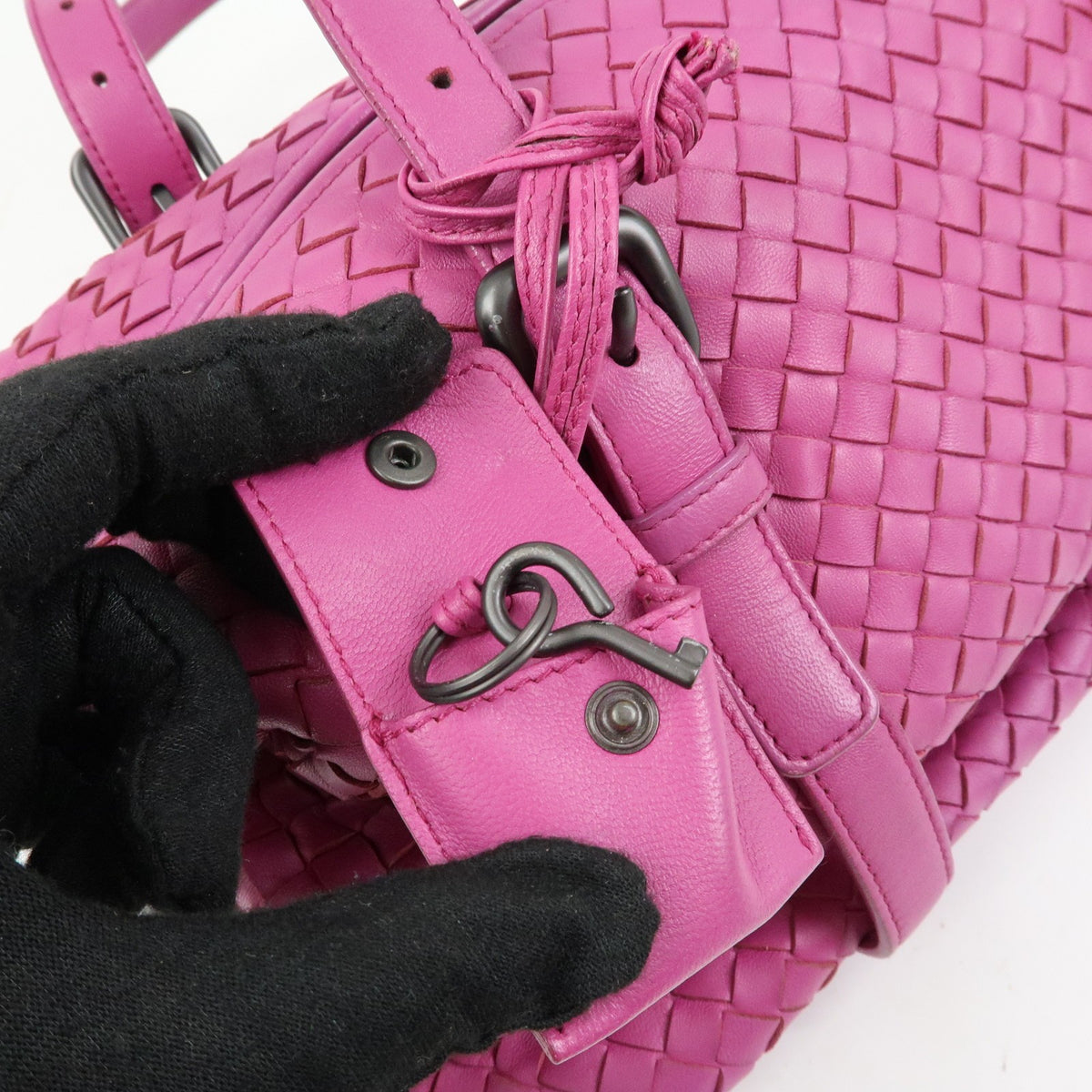 Bottega Veneta Boston Intrecciato Nappa, Pink, Leather, Handbag