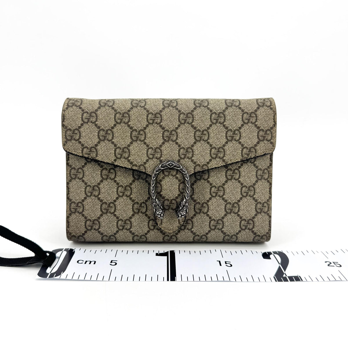 Gucci Dionysus Wristlet Clutch GG Coated Canvas with Leather, Brown, Canvas, Clutch