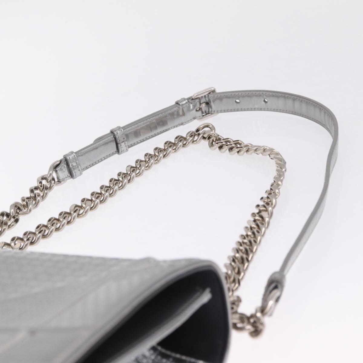 Christian Dior Diorama Flap Patent, Silver, Patent Leather, Handbag