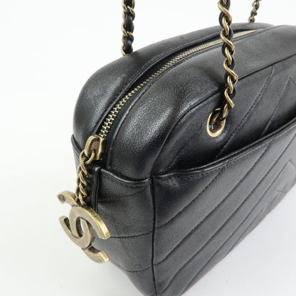 Chanel Camera Chevron Lambskin, Black, Leather, Handbag